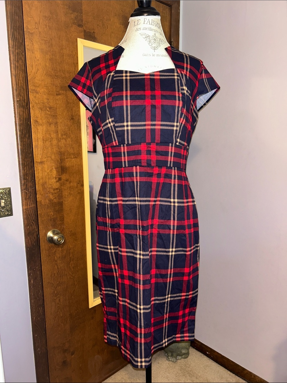 Grace Karin Red Plaid Midi Pencil Dress